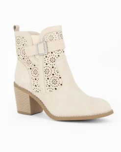 MISS GLOBO - Tronchetto beige traforato con zip laterale, tacco 7CM