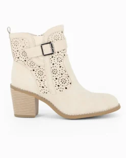 MISS GLOBO - Tronchetto beige traforato con zip laterale, tacco 7CM