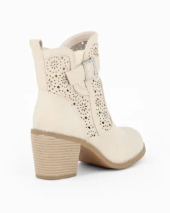 MISS GLOBO - Tronchetto beige traforato con zip laterale, tacco 7CM