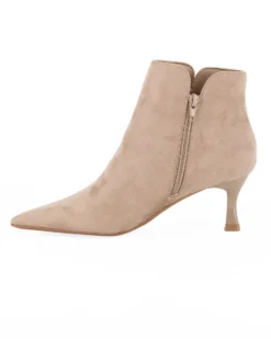 MISS GLOBO - Tronchetto khaki scamosciato a punta con zip laterale, tacco 6CM