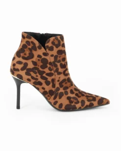 MISS GLOBO - Tronchetto leopardato scamosciato a punta con zip laterale, tacco 8,5CM