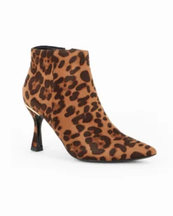 MISS GLOBO - Tronchetto leopardato scamosciato a punta con zip laterale, tacco 8CM