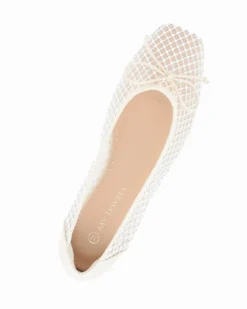 MY JEWELS - Ballerina avorio a rete con fiocco e strass