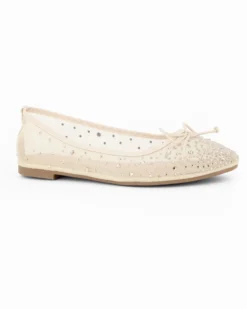 MY JEWELS - Ballerina beige a rete con fiocco e strass
