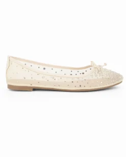 MY JEWELS - Ballerina beige a rete con fiocco e strass