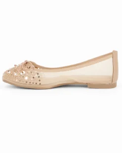 MY JEWELS - Ballerina beige a rete con fiocco e strass