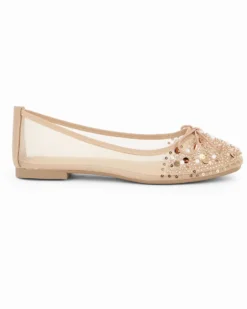 MY JEWELS - Ballerina beige a rete con fiocco e strass