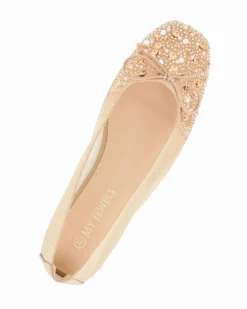 MY JEWELS - Ballerina beige a rete con fiocco e strass