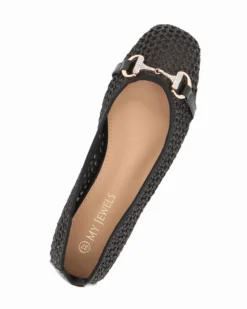 MY JEWELS - Ballerina nera intrecciata con morsetto in strass