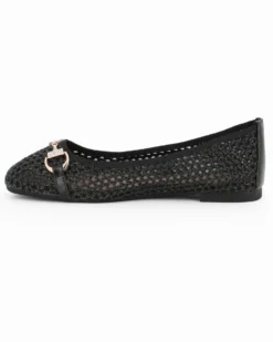 MY JEWELS - Ballerina nera intrecciata con morsetto in strass