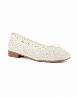 MY JEWELS - Ballerina panna traforata con fiocco e strass