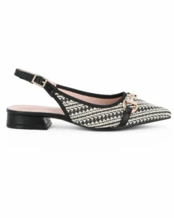 MY JEWELS - Ballerina slingback nera intrecciata a punta con morsetto in strass