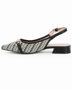 MY JEWELS - Ballerina slingback nera intrecciata a punta con morsetto in strass