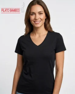 MY JEWELS - Tshirt mezza manica con scollo a V BAMBOO nera