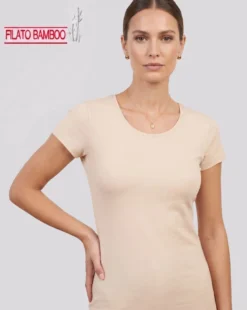 MY JEWELS - Tshirt mezza manica con scollo a girocollo BAMBOO beige