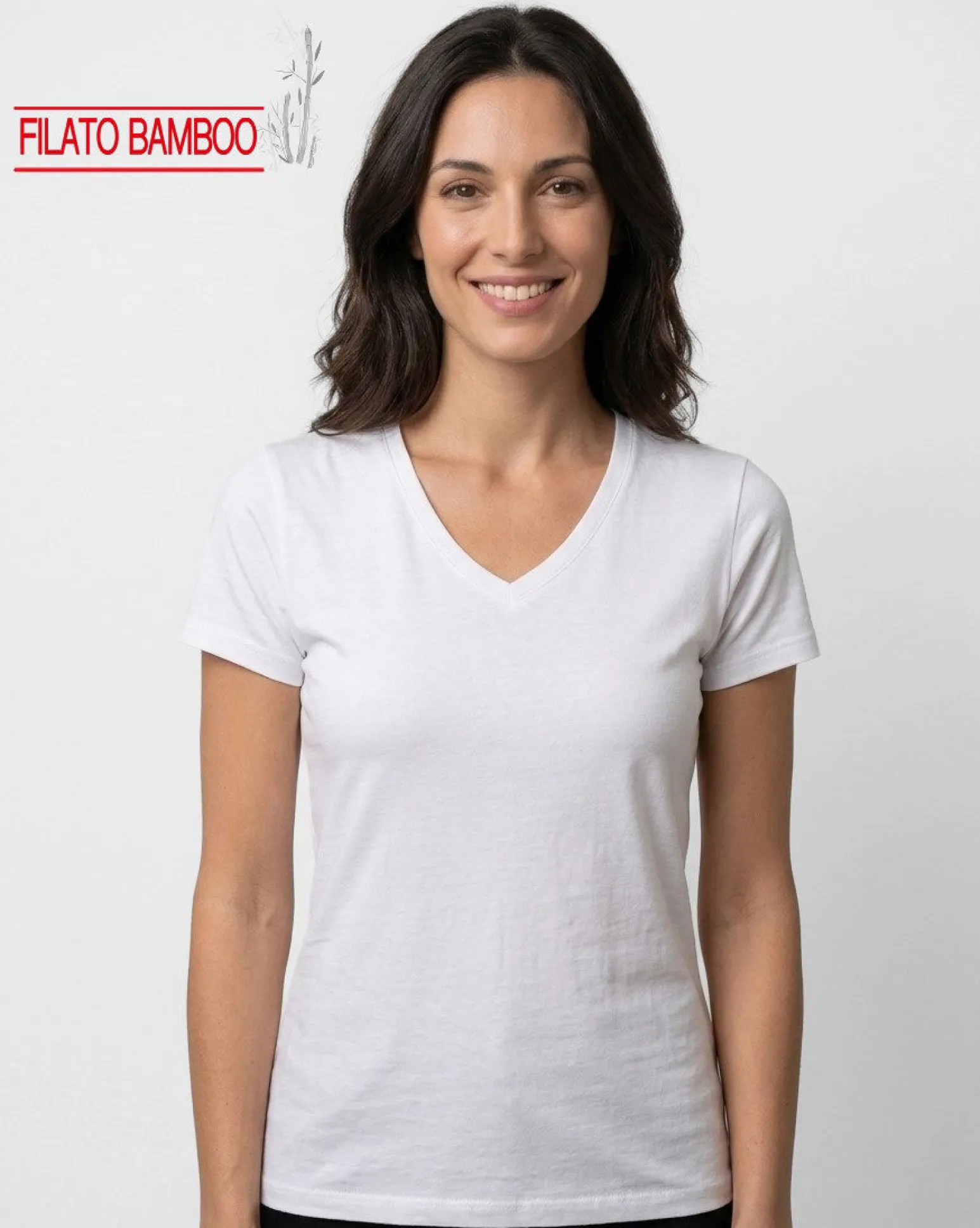 MY JEWELS - Tshirt mezza manica con scollo a V BAMBOO bianca