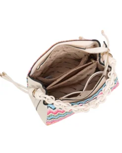NARDINI - Borsa a mano multicolor effetto paglia con tre scomparti interni e manico intrecciato, tracolla removibile