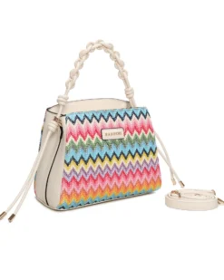 NARDINI - Borsa a mano multicolor effetto paglia con tre scomparti interni e manico intrecciato, tracolla removibile