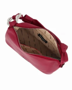 NARDINI - Borsa a mano rossa con nodo in strass sul manico e tracolla removibile