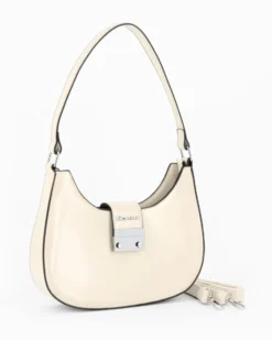 NARDINI - Borsa a spalla beige con mini pattina e tracolla removibile