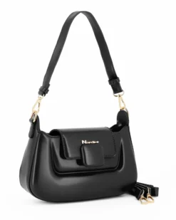 NARDINI - Borsa a spalla nera con pattina, tracolla removibile