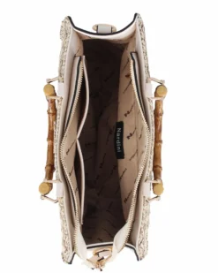 NARDINI - Borsa beige intreccio multicolor con manici effetto bamboo, tracolla removibile