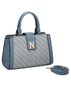 NARDINI - Borsa due manici avio con parte frontale in paglia e mini pattina, tracolla removibile