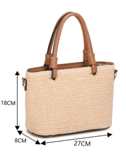 NARDINI - Borsa due manici beige in paglia, tracolla removibile