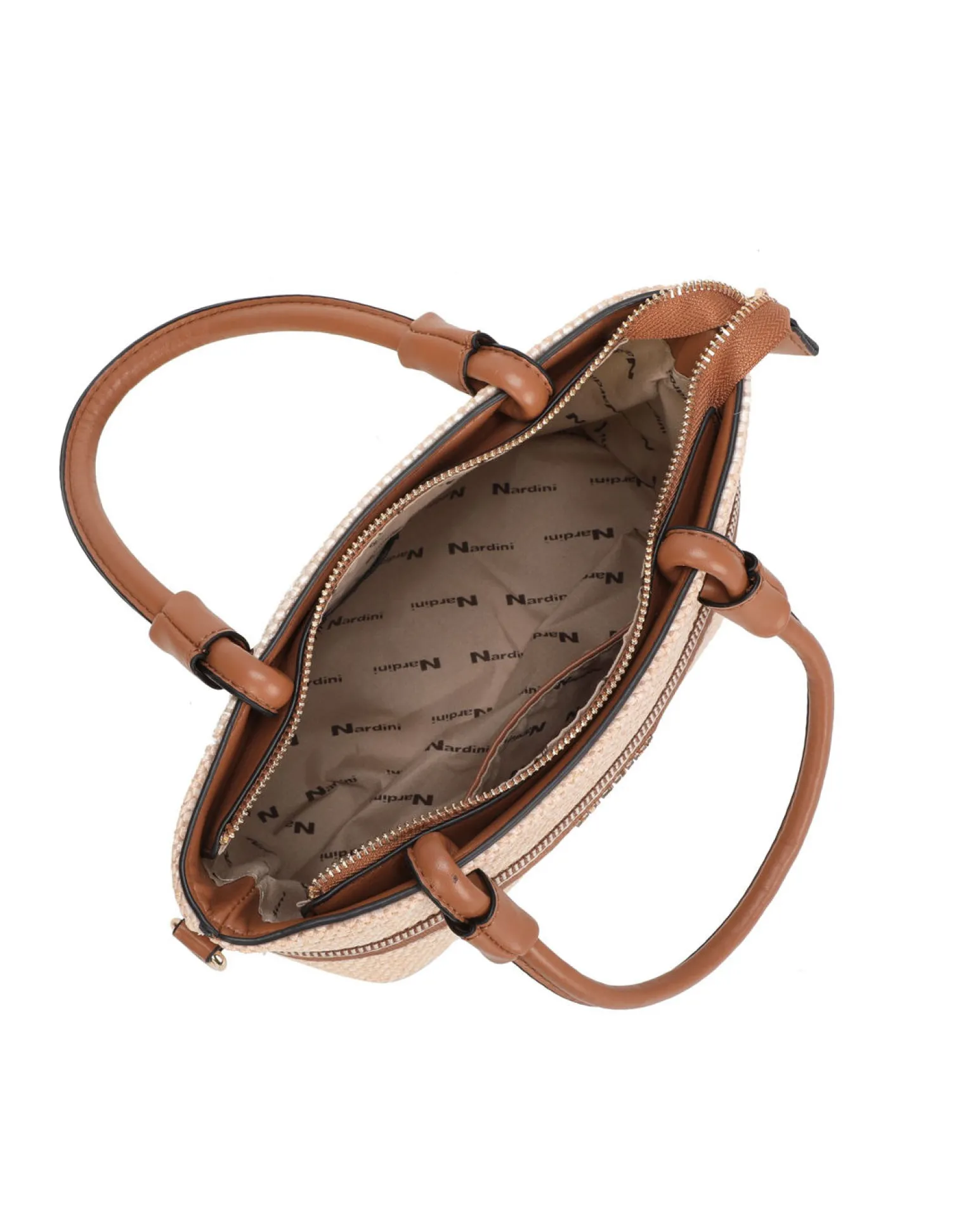 NARDINI - Borsa due manici beige in paglia, tracolla removibile