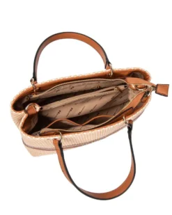 NARDINI - Borsa due manici beige in paglia con tre scomparti interni, tracolla removibile
