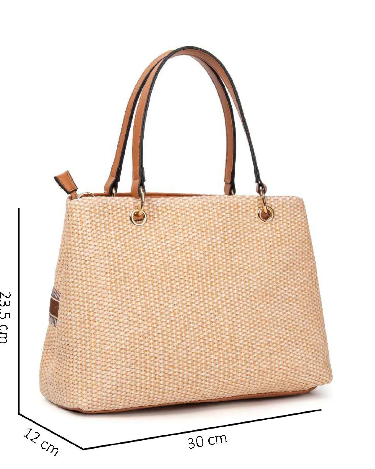 NARDINI - Borsa due manici beige in paglia con tre scomparti interni, tracolla removibile