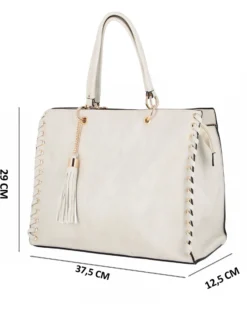 NARDINI - Borsa due manici beige con tasca posteriore e pennacchio a frange, tracolla removibile
