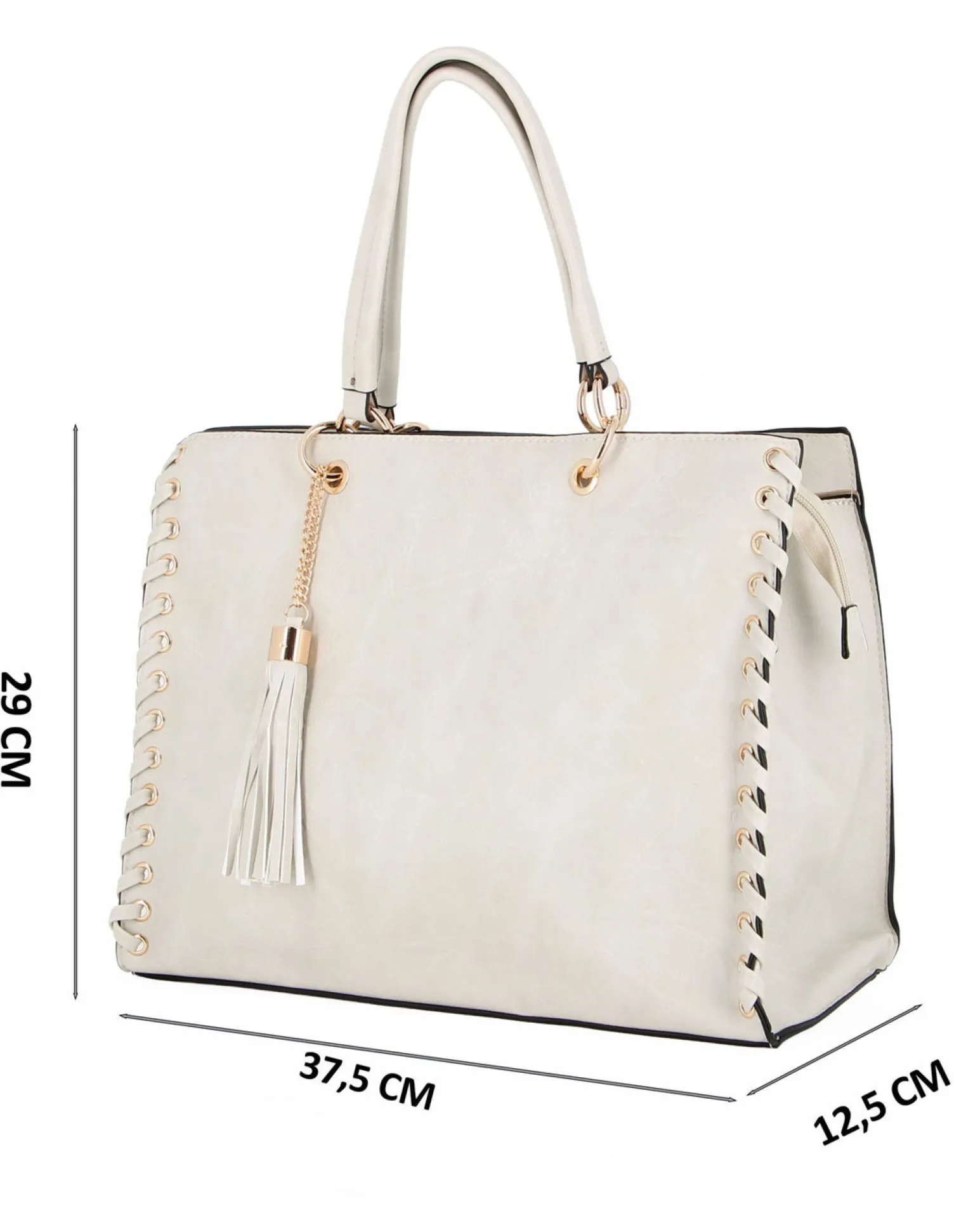 NARDINI - Borsa due manici beige con tasca posteriore e pennacchio a frange, tracolla removibile