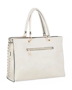 NARDINI - Borsa due manici beige con tasca posteriore e pennacchio a frange, tracolla removibile