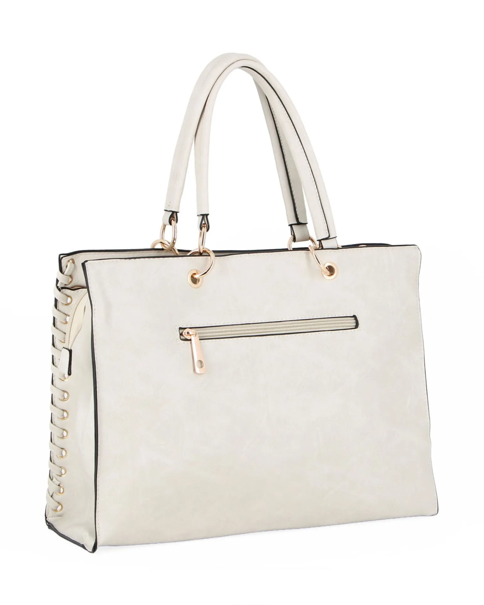 NARDINI - Borsa due manici beige con tasca posteriore e pennacchio a frange, tracolla removibile