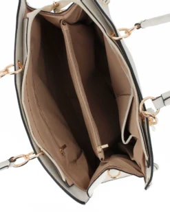 NARDINI - Borsa due manici beige con tasca posteriore e pennacchio a frange, tracolla removibile