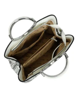 NARDINI - Borsa due manici bianca e nera effetto intreccio con tasca posteriore e tre scomparti interni, tracolla removibile