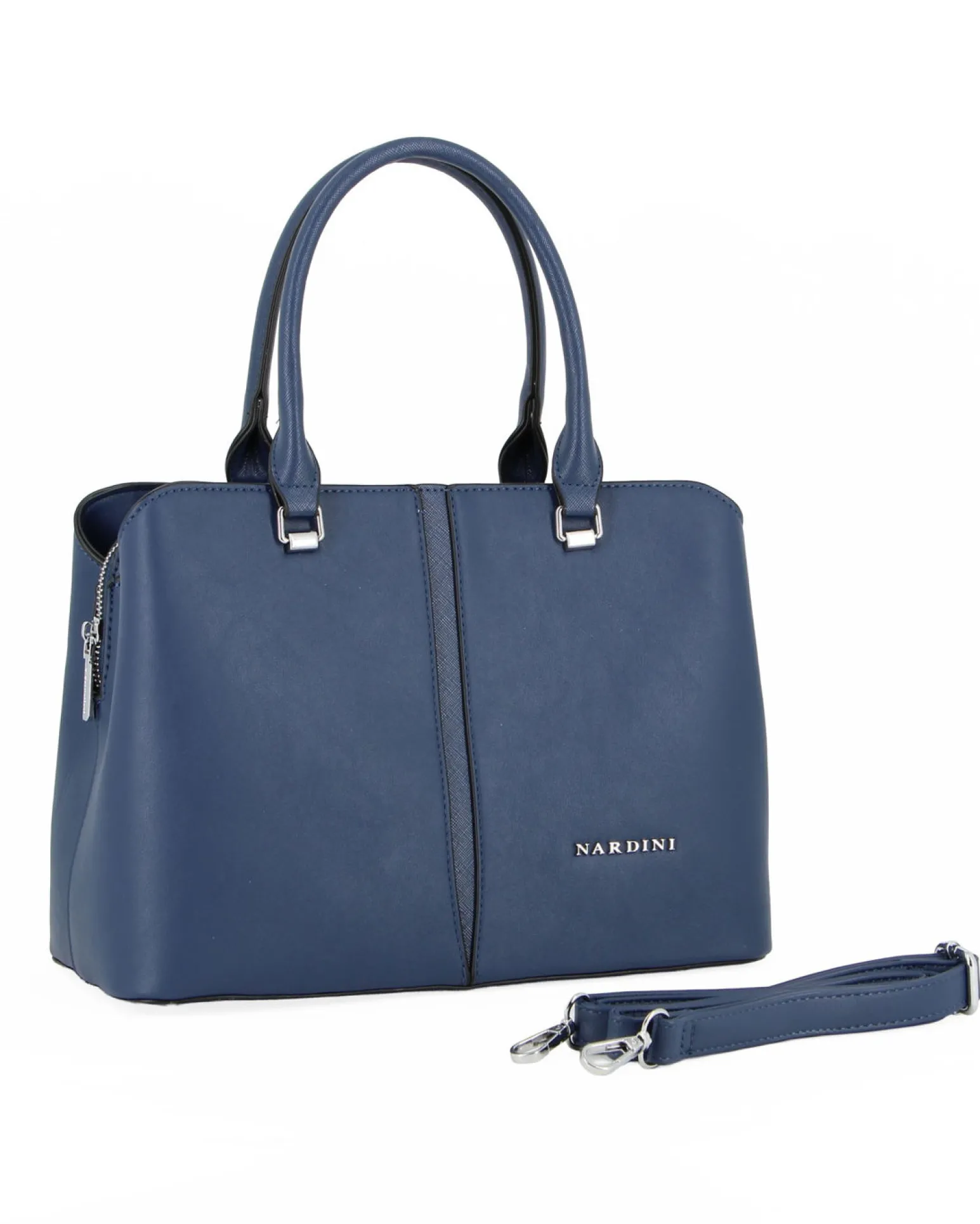 NARDINI - Borsa due manici blu con tre scomparti principali, tracolla removibile