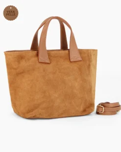 NARDINI - Borsa due manici cuoio scamosciata in VERA PELLE con tasca posteriore, tracolla removibile - MADE IN ITALY