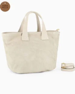 NARDINI - Borsa due manici ghiaccio scamosciata in VERA PELLE con tasca posteriore, tracolla removibile - MADE IN ITALY
