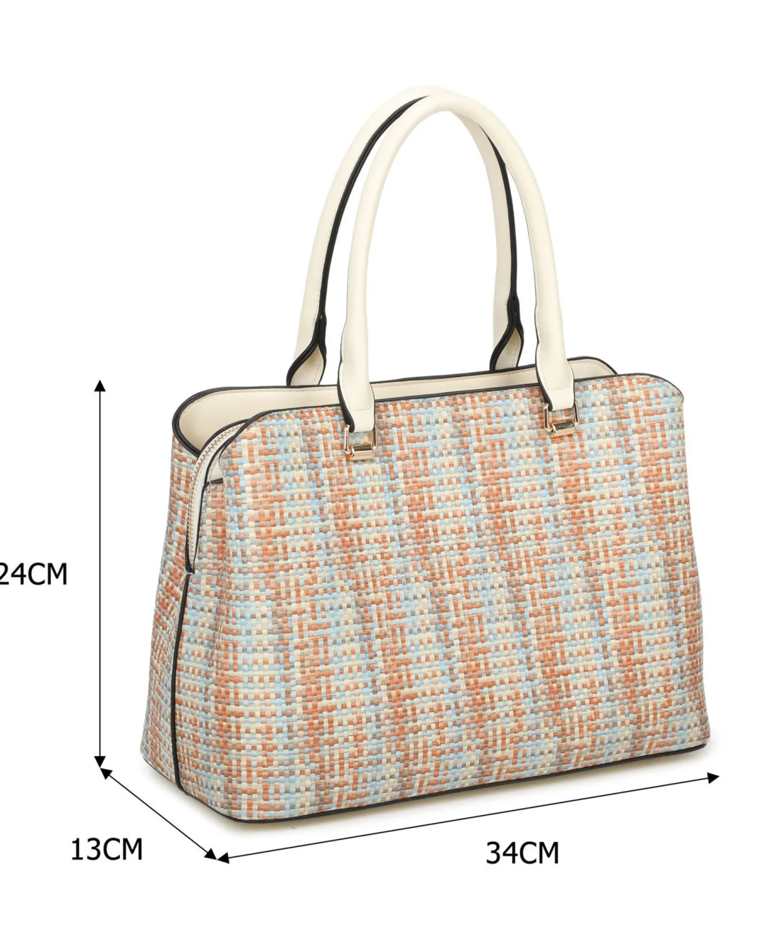 NARDINI - Borsa due manici multicolor effetto intreccio con tre scomparti principali, tracolla removibile
