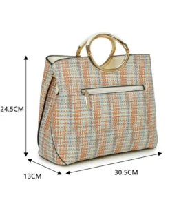 NARDINI - Borsa due manici multicolor effetto intreccio con tasca posteriore e tre scomparti interni, tracolla removibile