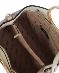 NARDINI - Borsa due manici multicolor effetto intreccio con tasca posteriore e tre scomparti interni, tracolla removibile