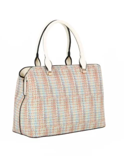 NARDINI - Borsa due manici multicolor effetto intreccio con tre scomparti principali, tracolla removibile