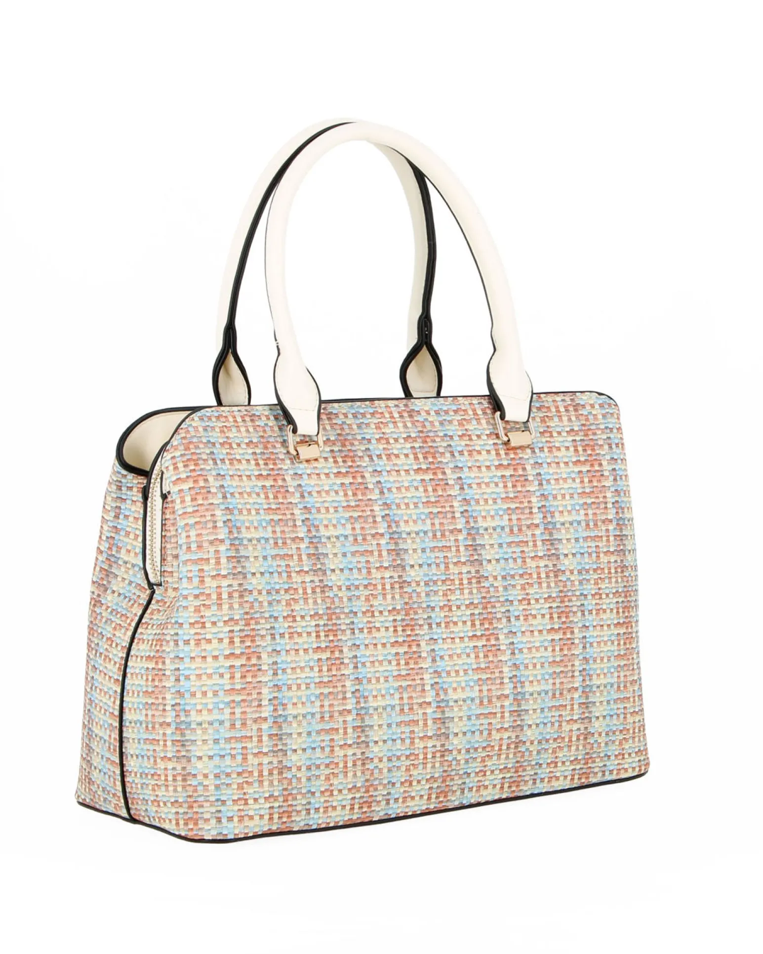NARDINI - Borsa due manici multicolor effetto intreccio con tre scomparti principali, tracolla removibile