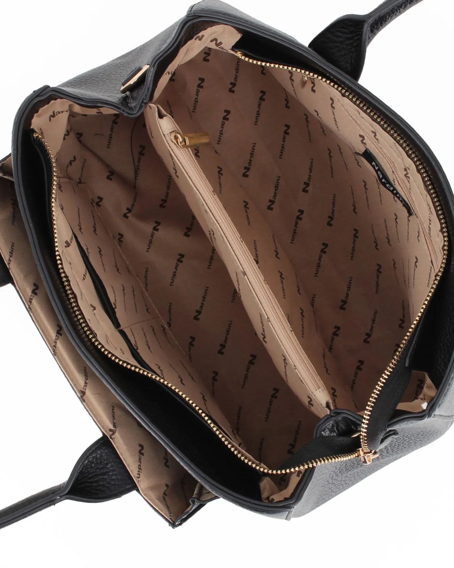 NARDINI - Borsa due manici nera con tasca frontale taupe pitonata e dettaglio morsetto, tracolla removibile