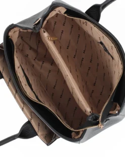 NARDINI - Borsa due manici nera con tasca frontale grigia pitonata e dettaglio morsetto, tracolla removibile