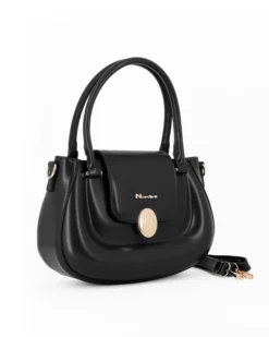 NARDINI - Borsa due manici nera con tasca posteriore e pattina con inserto metallico, tracolla removibile