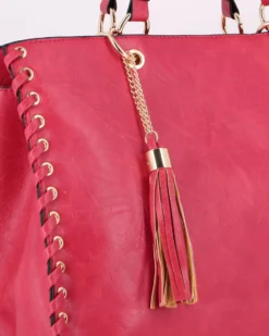 NARDINI - Borsa due manici rossa con tasca posteriore e pennacchio a frange, tracolla removibile