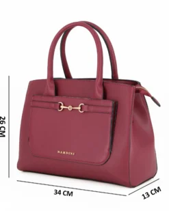 NARDINI - Borsa due manici rubino con tasca frontale e dettaglio morsetto, tracolla removibile
